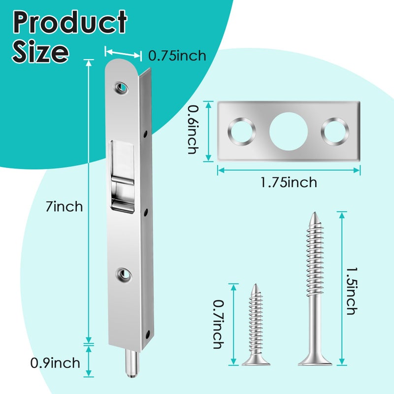 Ceoighe 2 Pack Flush Bolt for Double Door  7 Inch Heavy Duty Chrome Plating Flush Latch Bolts  French Door Lock for Inactive Leaf  Double Door Opening and Composite Wood Double Dummy Door - Image 5